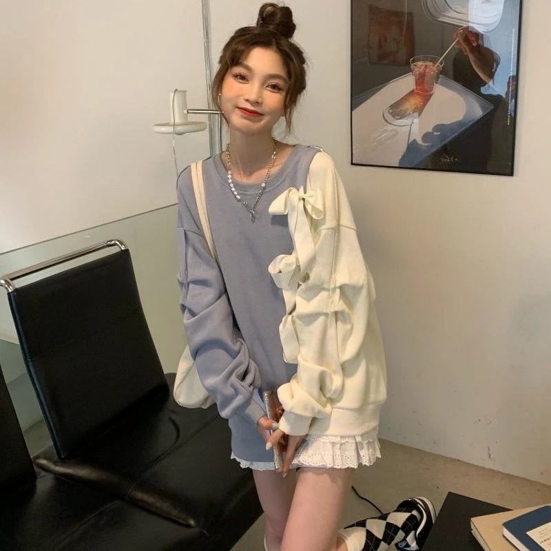 سترة الربيع والخريف للنساء متطابقة الأساسية 2000s Emo Y2k ملابس الشارع اليابانية القطن الرياضة القوس امرأة البلوز القمم