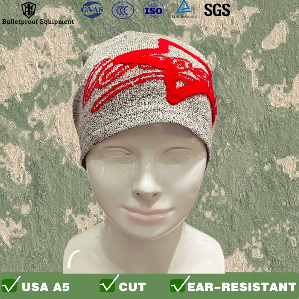 Protective Gray Knitted Embroidery Comfortable Breathable Tear-Resistant Wear-Resistant Cut-Resistant Outdoor Cycling Hat