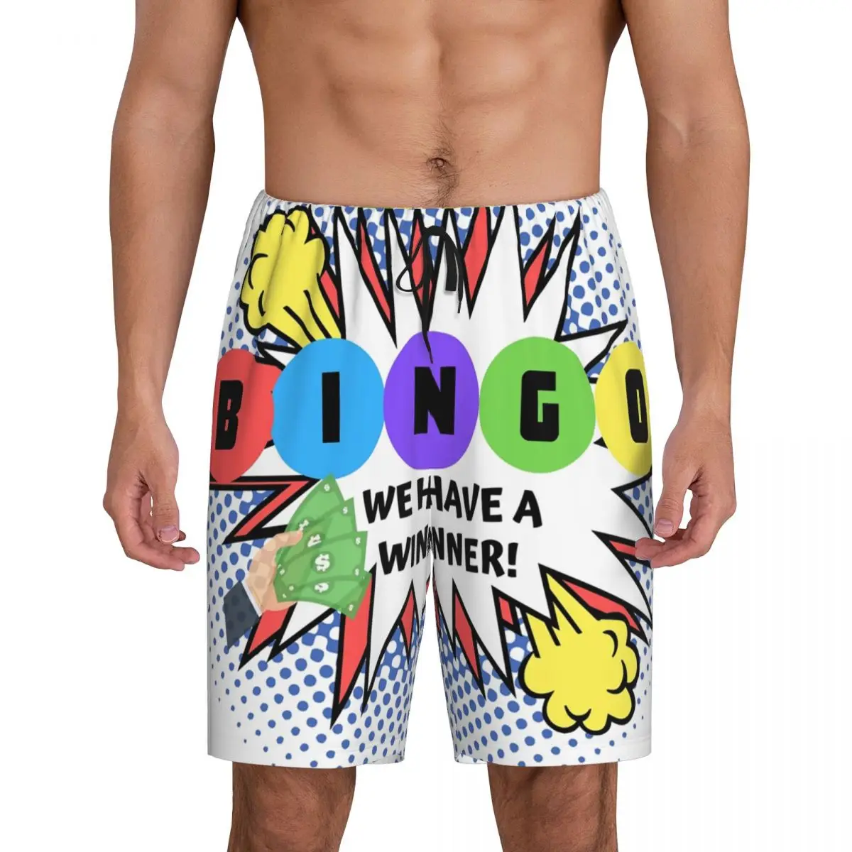 

Custom Printed Bingo We Have A Winner Pajama Shorts for Men Paper Game Sleepwear Bottoms Sleep Short Pjs with Pockets