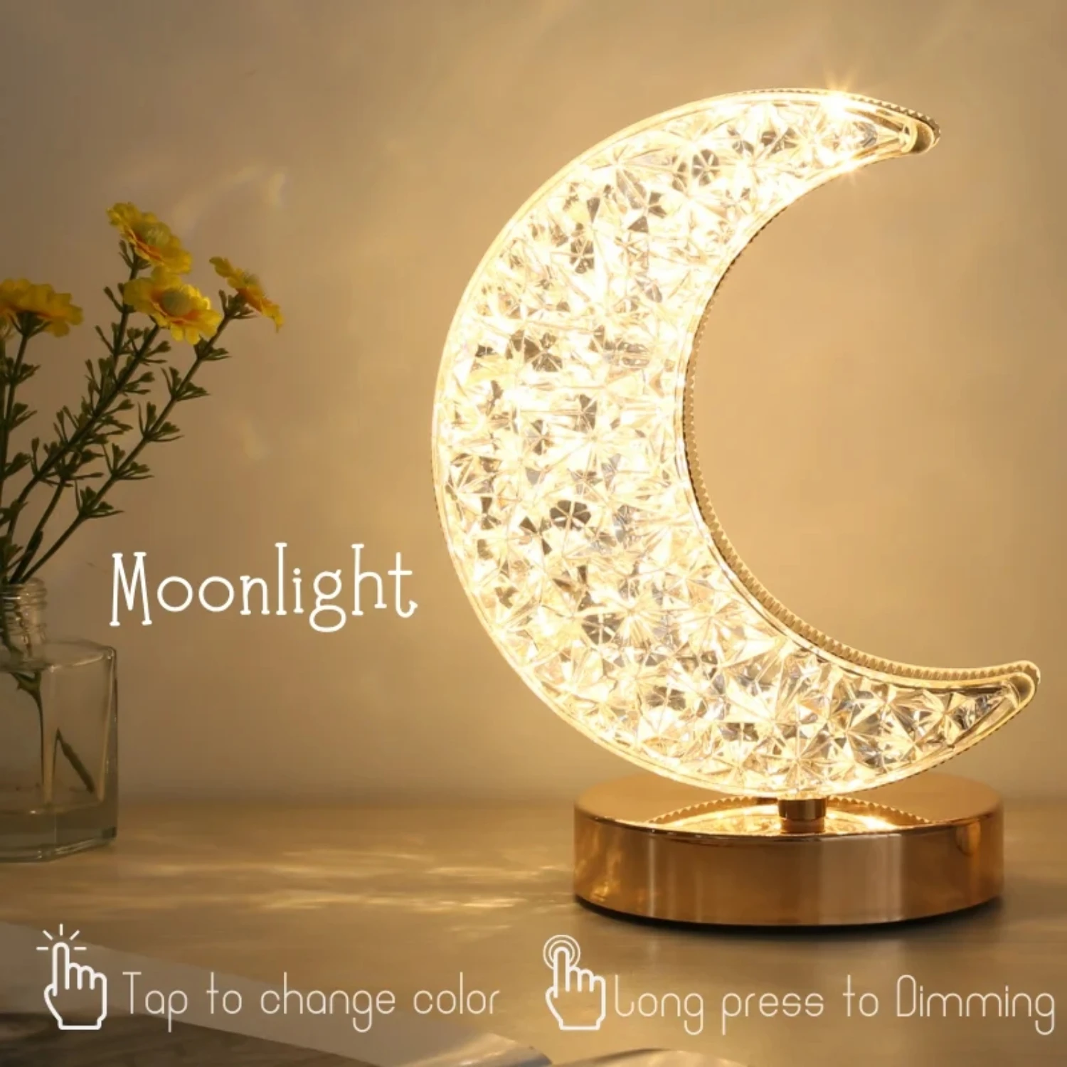 New Aesthetically Pleasing Bedroom Crystal Dimming Night Light for Girls Room Decor - USB Bedside LED Ambient Table 3d Lamp with