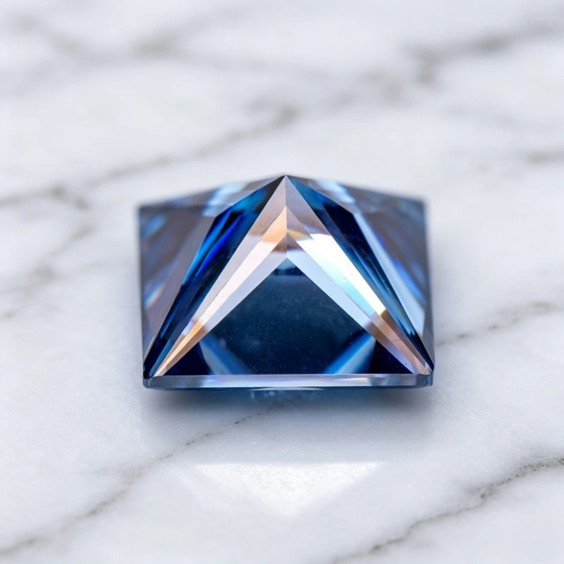 Moissanit-Stein im Princess-Schliff, saphirblau, im Labor gezüchteter Edelstein für DIY-Schmuckherstellung, besteht den Diamanttest mit Zertifikat. – Detail 2