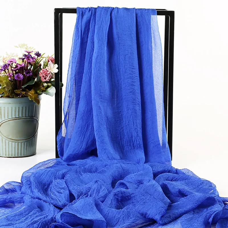 Summer Solid Silk Imitation Large Scarf Beach Cover Ups Thin Women\'s Chiffon Sunscreen Scarves Sun Protection Long Pleated Shawl