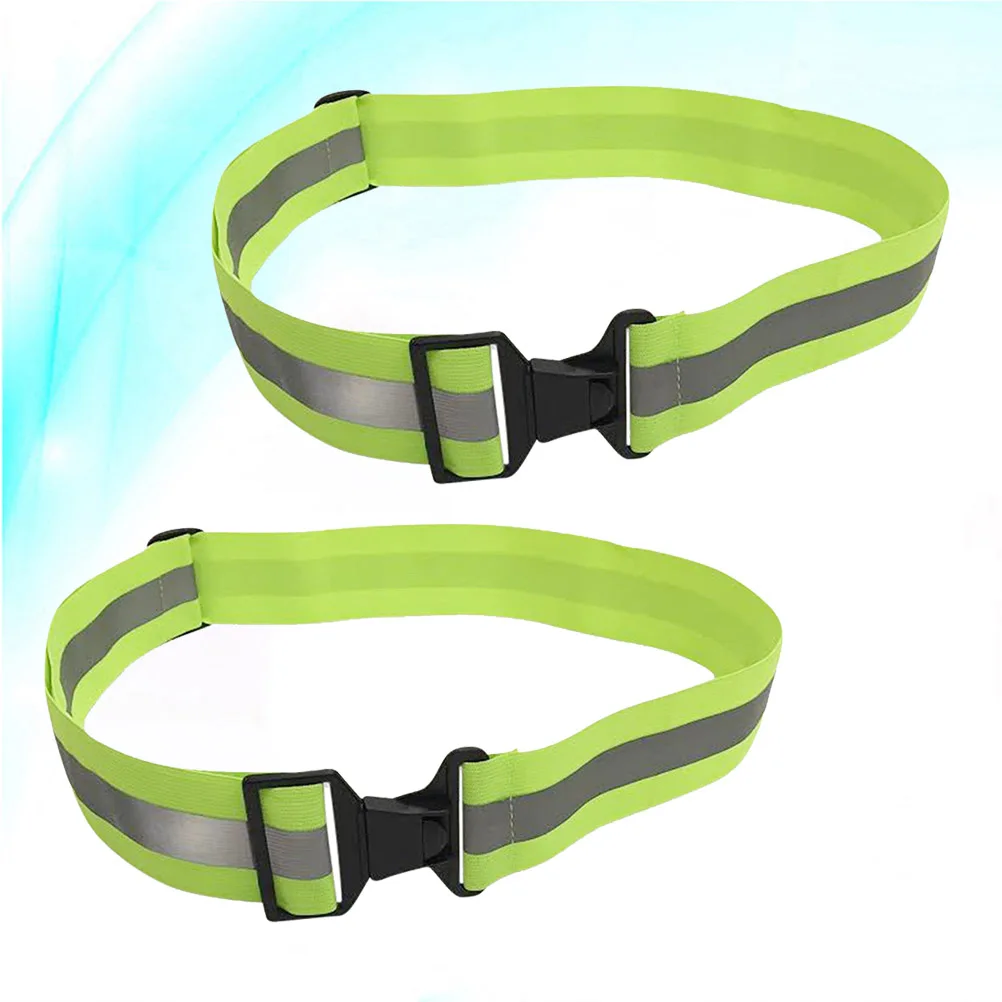 

2 pcs Reflective Waist Belt Fluorescent Green Adjustable Night Running Cycling Camping Workers 360 Degree