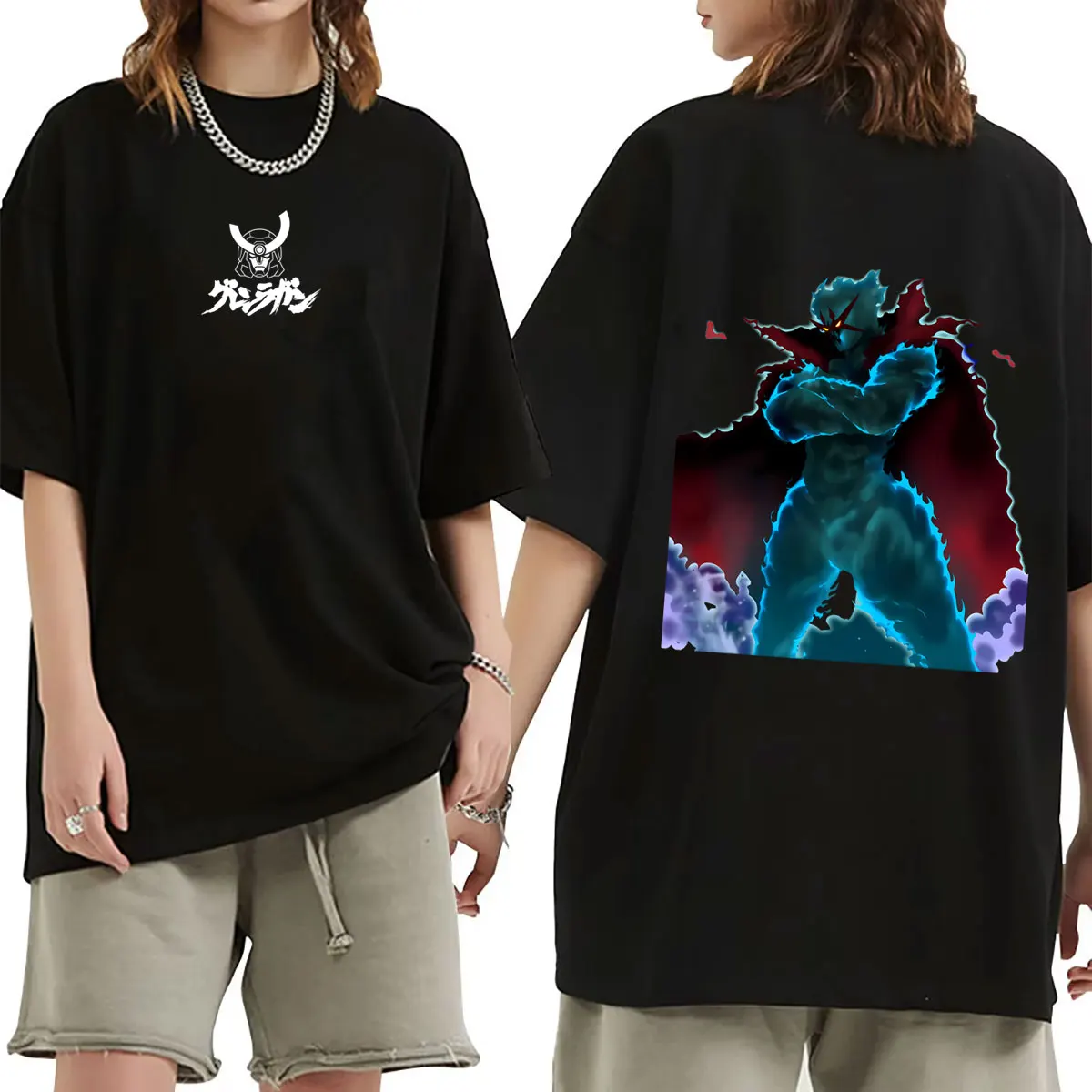 Camiseta de Anime Tengen Toppa Gurren Lagann para Hombre y Mujer, Manga Cosplay, Camiseta de Manga Corta Oversize, Ropa de Calle Vintage de Dibujos Animados para Hombre