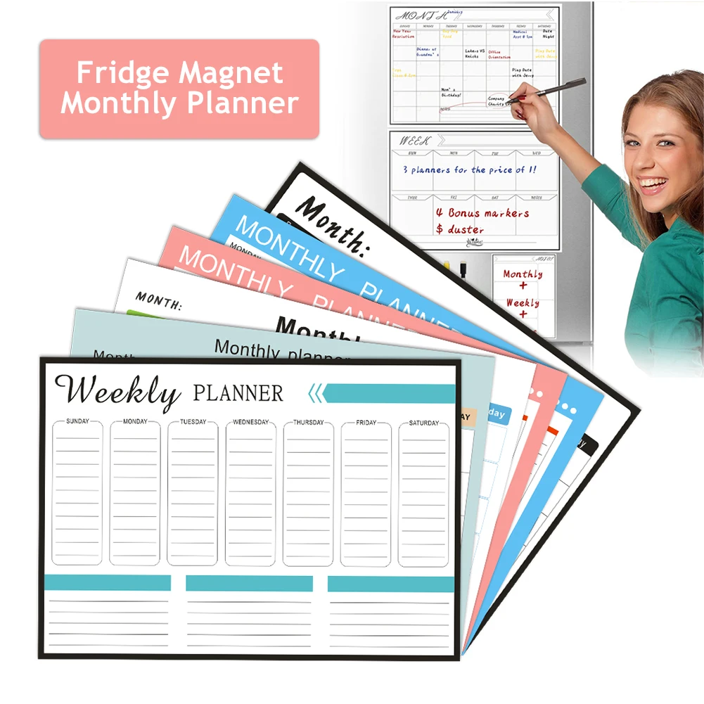 Magnetic Dry Erase Monthly Calendar Set-Magnetic White Board Weekly Planner & Grocery List Organizer for Kitchen Refrigerator