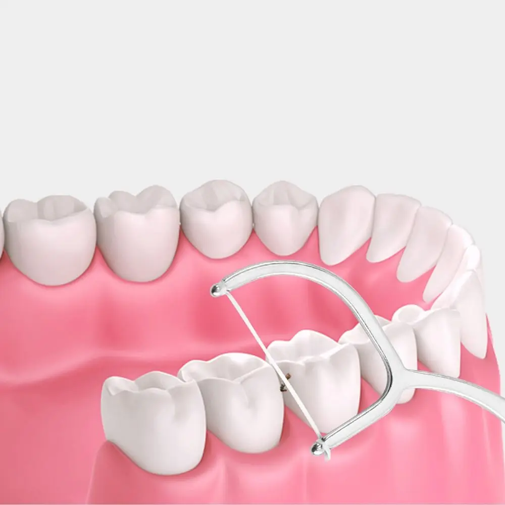 الفولاذ المقاوم للصدأ المسواك مقبض الأسنان الخيط قابلة لإعادة الاستخدام المسواك المحمولة مسواك الخيط الأسنان الأنظف أدوات تنظيف الفم #2
