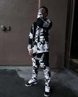 Street Punk Men's Casual Sports Jacket Y2K American Character Pattern Printed Zipper Hoodie Gothic Couple Jacket