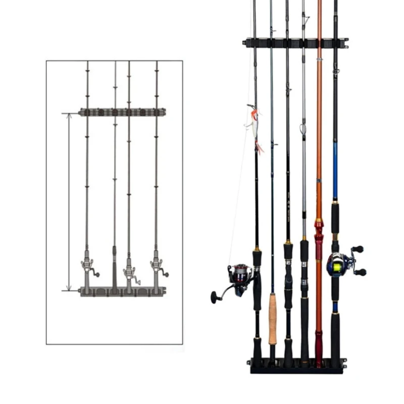 Durable 6 Rods Fishing Rod Holder Wall Mount Vertical/Horizontal Fishing Pole Holder Fishing Rod Rack Stored Fishing Rod Combos