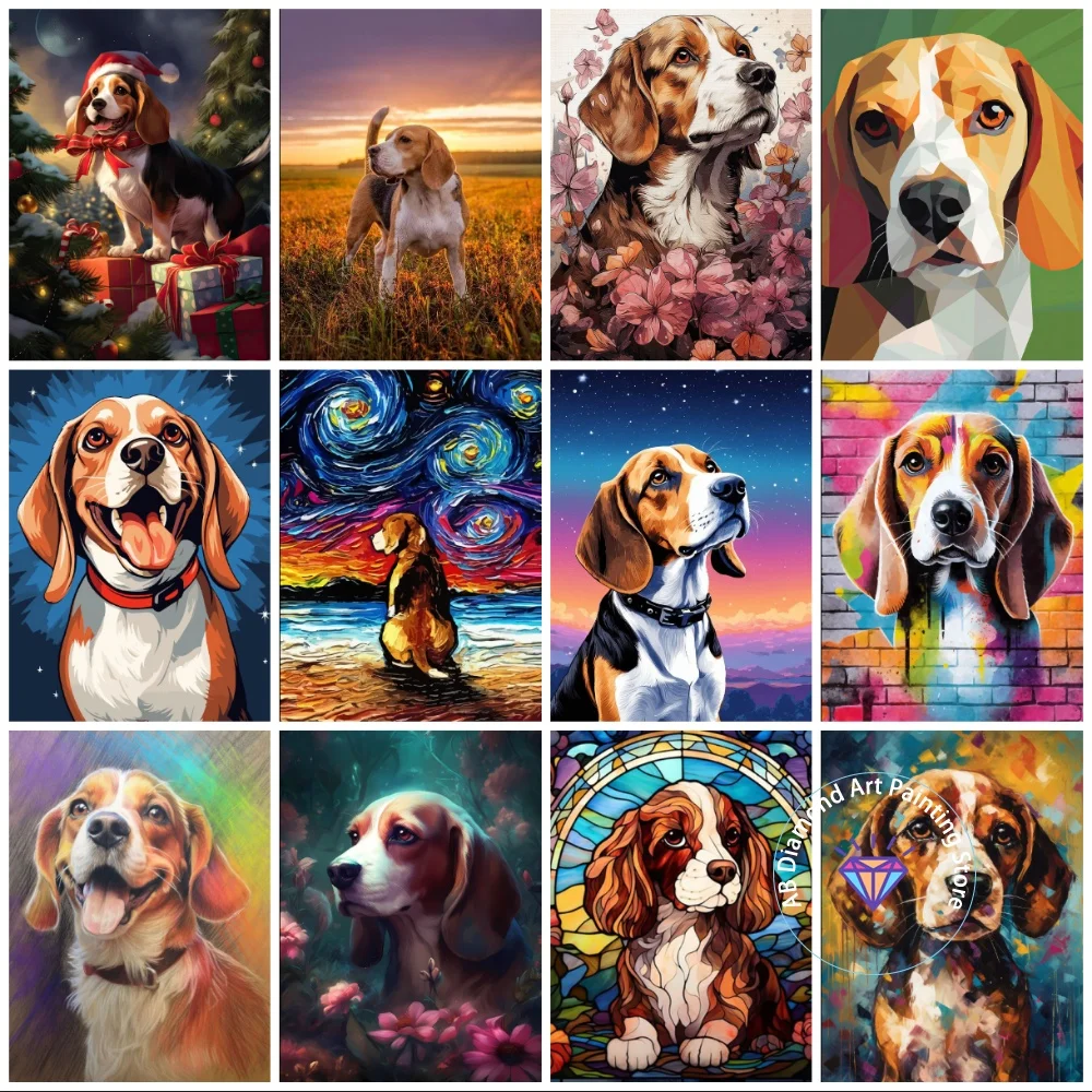 

Cute Beagle Animal AB Diamond Painting Kit Square Round Diamond 5D DIY Cross Embroidery Handmade Art Adult Gift Home Decoration