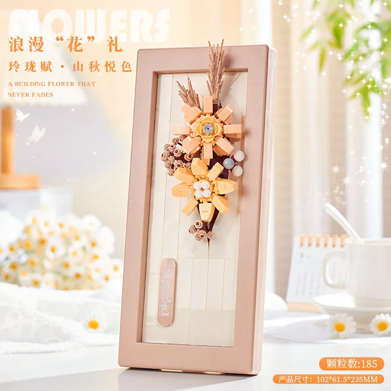 Flower Bouquet Building Block Photo Album Eternal Artificial Bonsai Model Assembly Plastic Plant Brick Home Decor BirthdayGift