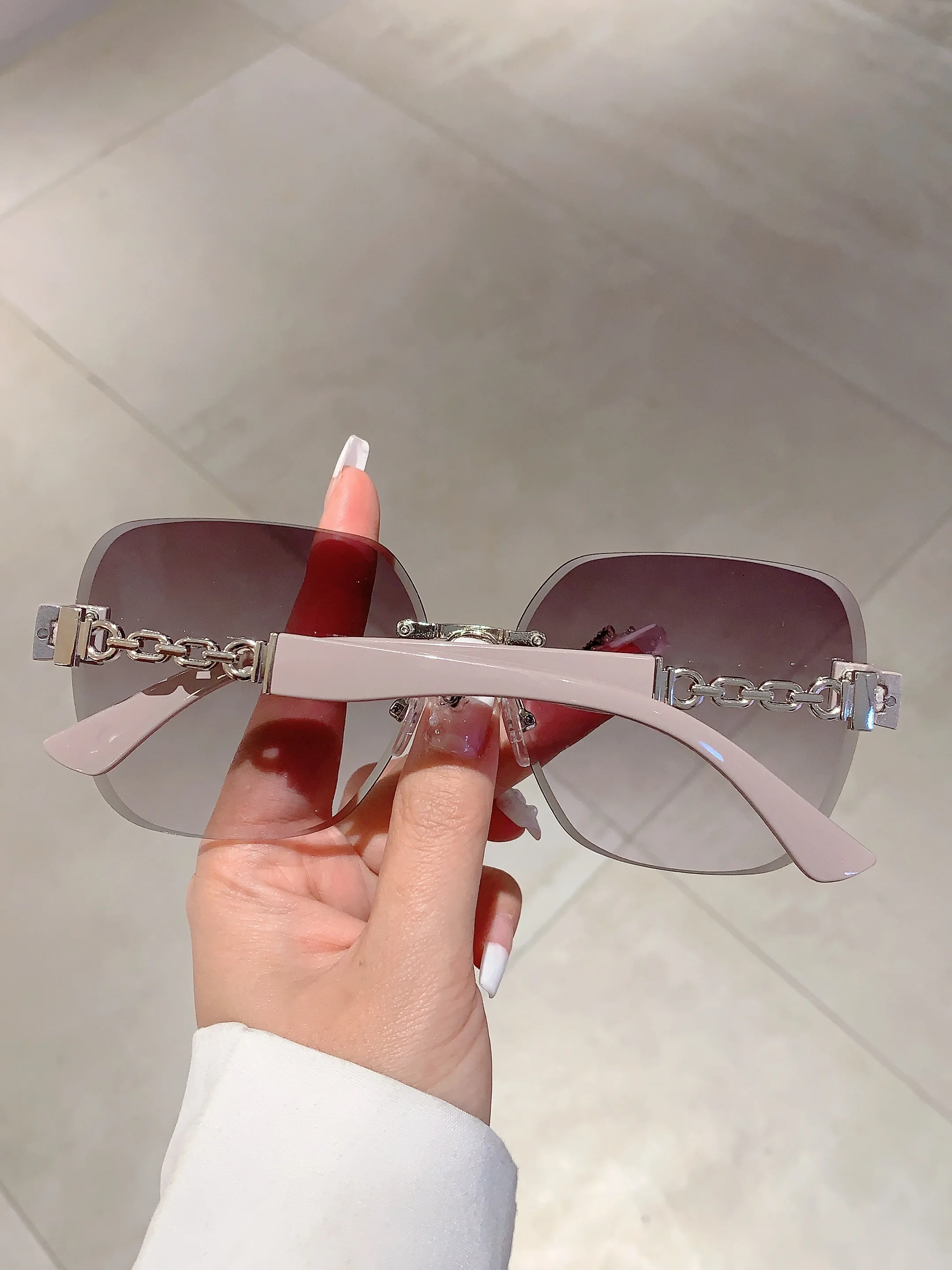 KAMMPT Neue Übergroße Randlose Kette Beine Sonnenbrille Vintage Männer Stilvolle Mode Weibliche Shades Luxus Marke Designer Brillen – Detail 14