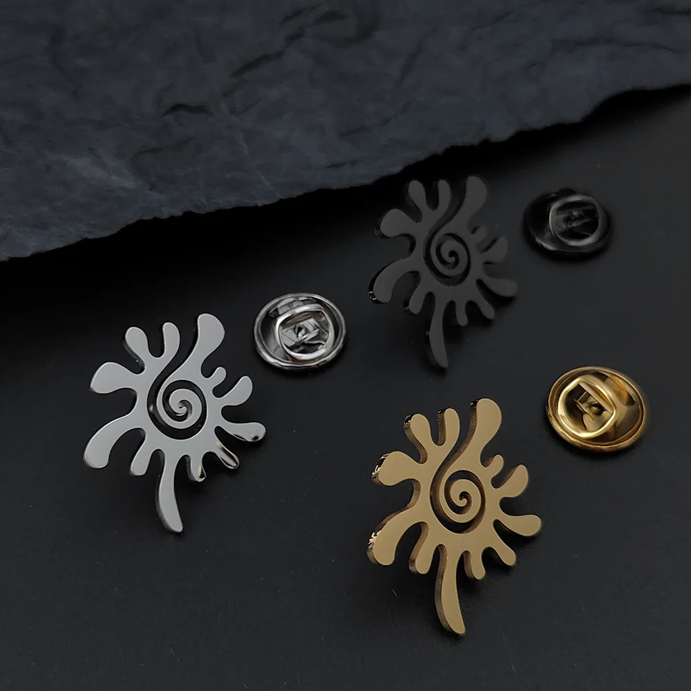 Waterproof Stainless Steel Sun Brooch Pin Rust Proof Fashion Charm Clothing Metal Jewelry Accessories