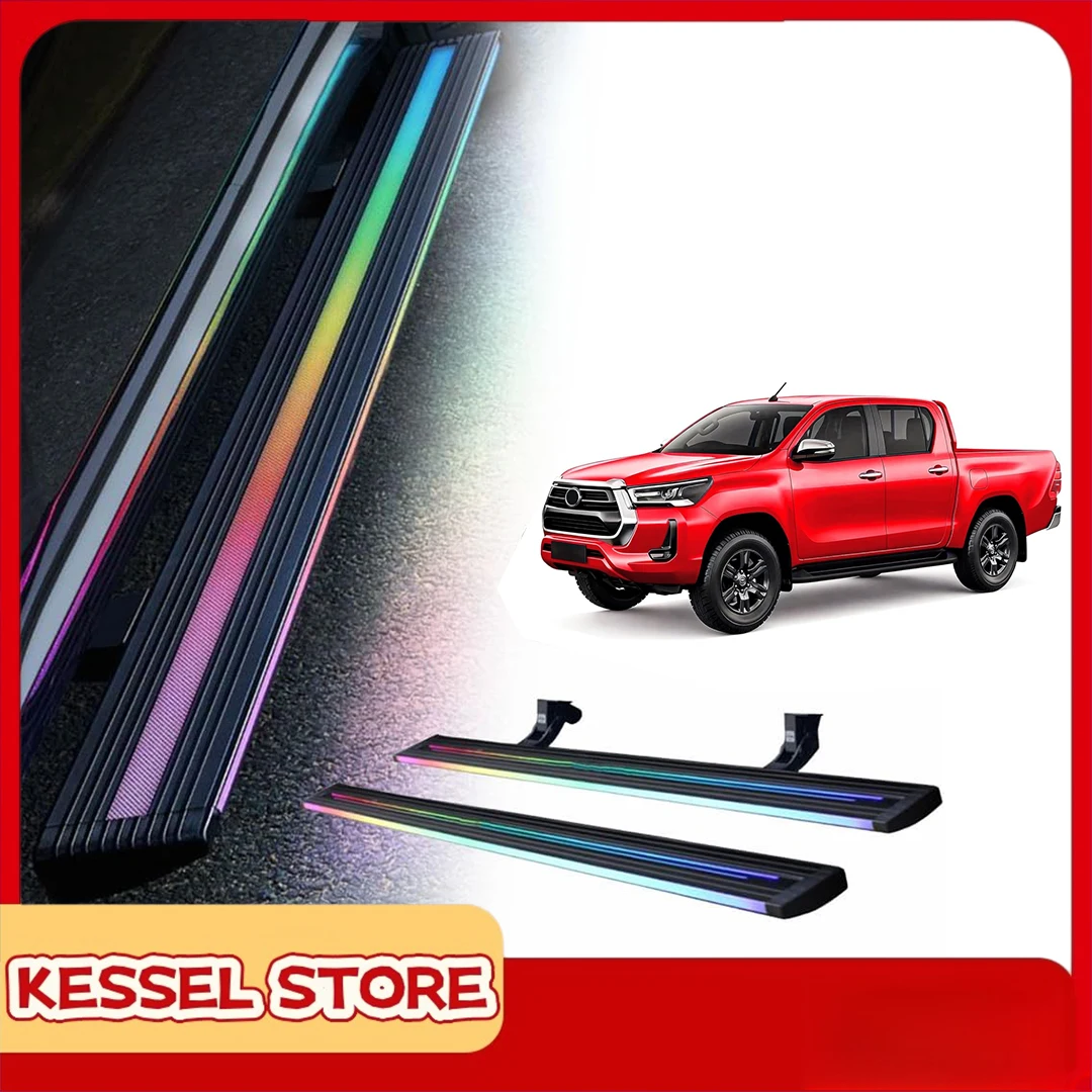 

Электрические выдвижные подножки с LED-подсветкой для Toyota Hilux Revo 2015-2023, складные ступеньки для удобства посадки.