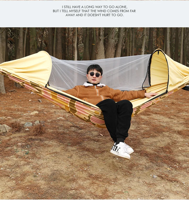 Anti-flip Safety Camping Hammock Double Portable Hammocks with Mosquito/Bug Net Hammock Swing for Outdoor Travel Hiking Camping