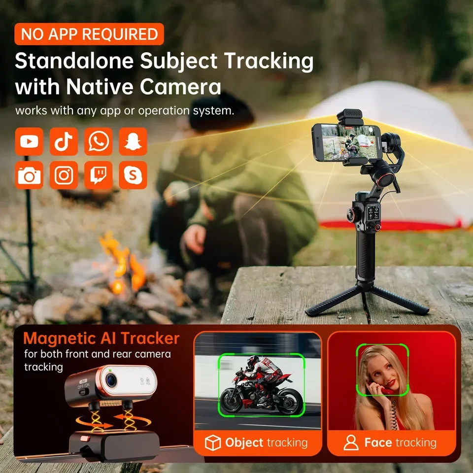 M7 2025 Gimbal New 3-Axis Mobile Phone Stabilizer AI Magnetic Fill Light Telescopic Selfie Stick for Video