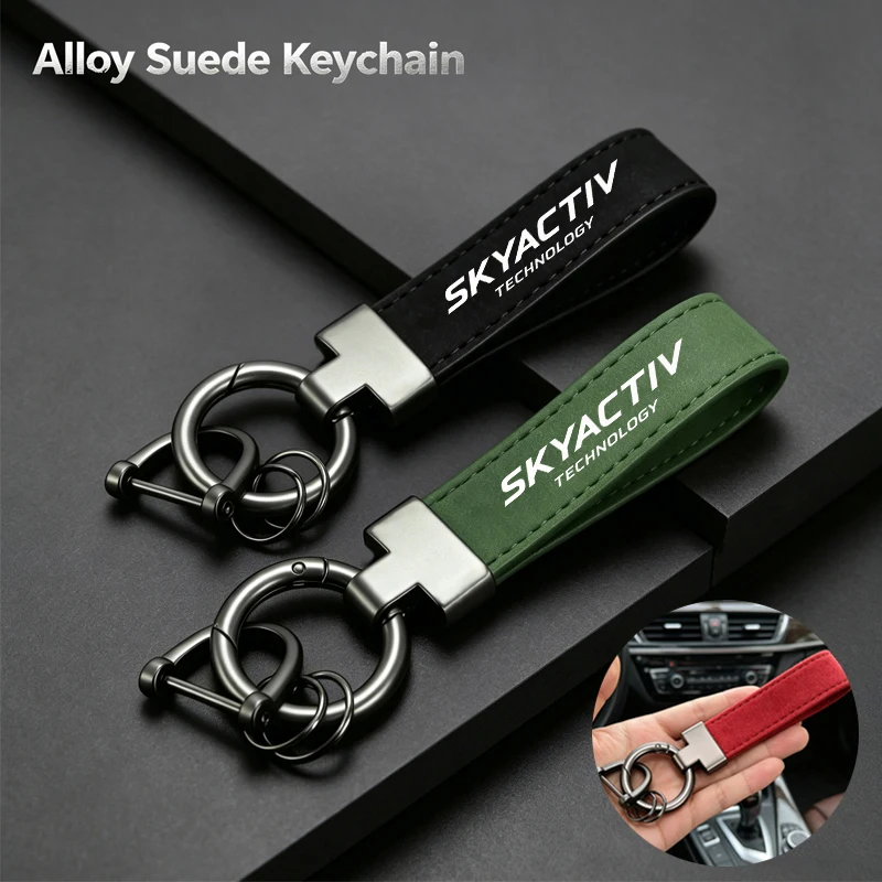 Anti-Verlust-Schlüsselanhänger aus luxuriösem Wildleder mit Legierung für Mazda Skyactiv Technology Fahrzeuge mit Logo – Autozubehör