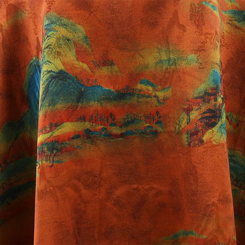 Tkanina żakardowa w dużych kolorach górskich, idealna na jesienno-zimowe ubrania wierzchnie, cheongsam, z nadrukiem w stylu starożytnym.