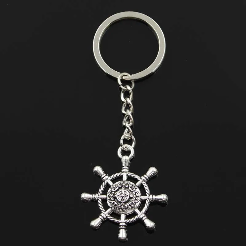 Fashion Keychain 40x34mm Hollow Rudder Helm Silver Color Pendants DIY Men Jewelry Car Key Chain Ring Holder Souvenir For Gift