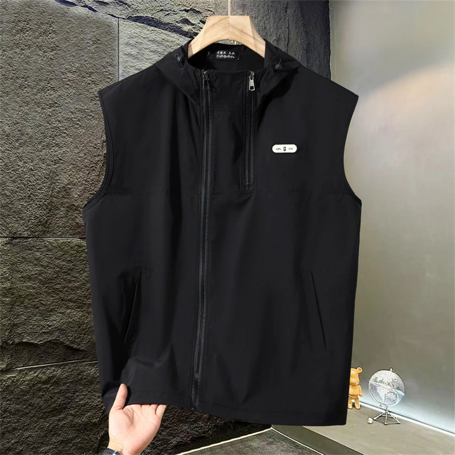 11XL Plus Size Summer Tracksuits Men Summer Zipper Sets Casual Fashion Quick Drying Hooded Vests Shorts Suits Male Big Size