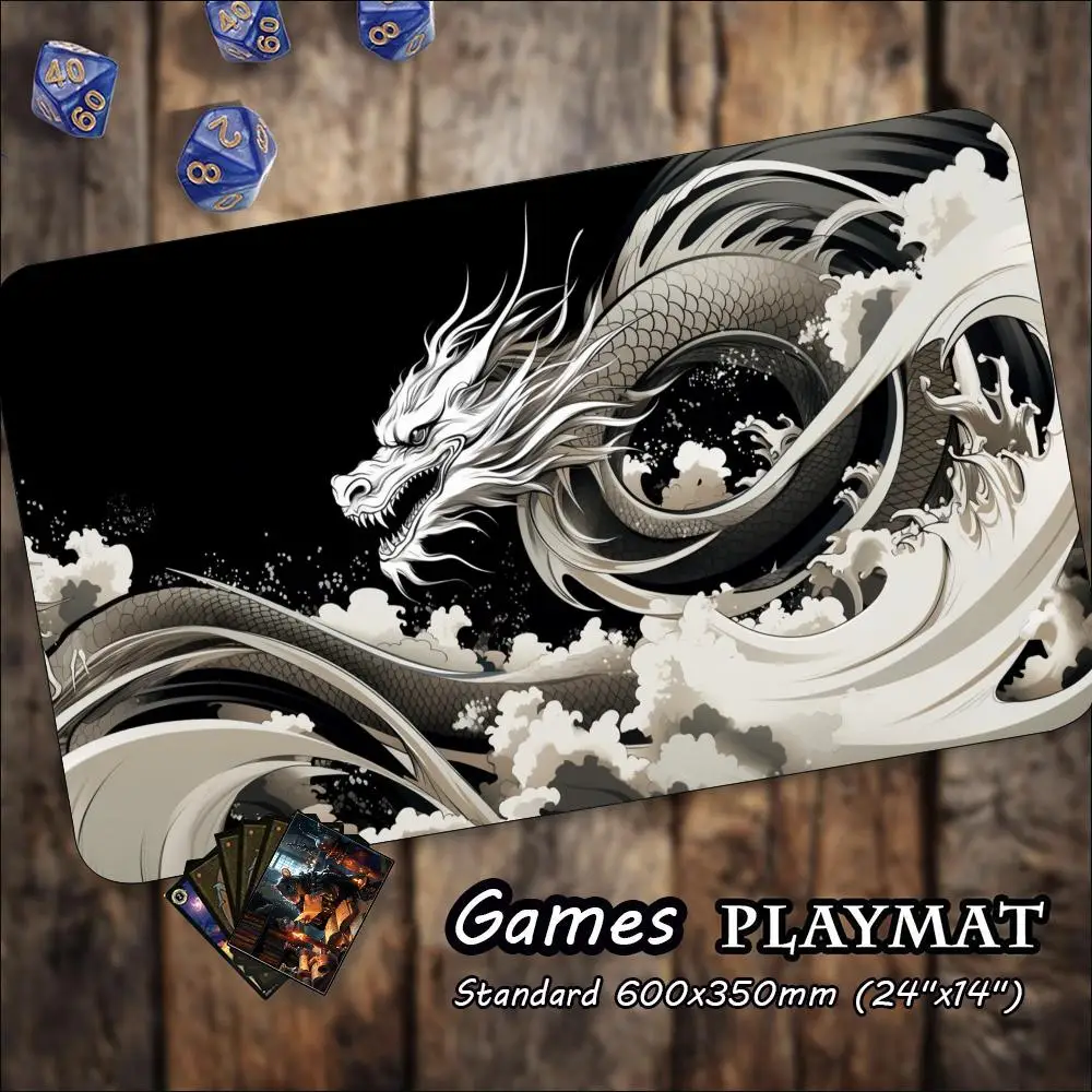 Yin Yang Dragon Phoenix Cloud Art Non‑Slip Rubber Game Playmat Smooth Table Mat For Tabletop Card Game Desktop Gaming Work Setup