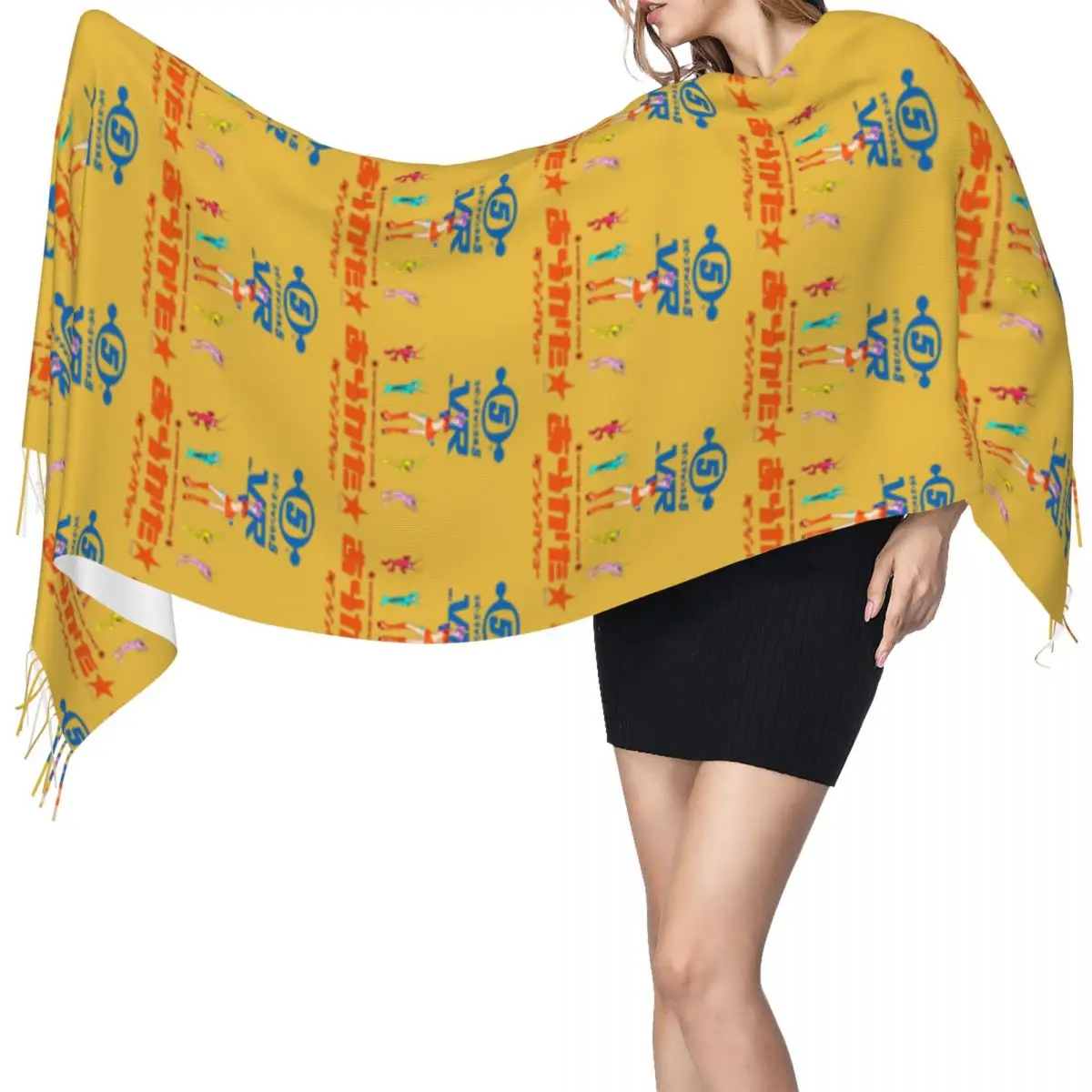 

Space Channel 5 Ulalas Swingin Report Show Шарф Шарфы с кисточками для женщин Мягкие теплые шали и накидки Длинная осенне-зимняя шаль