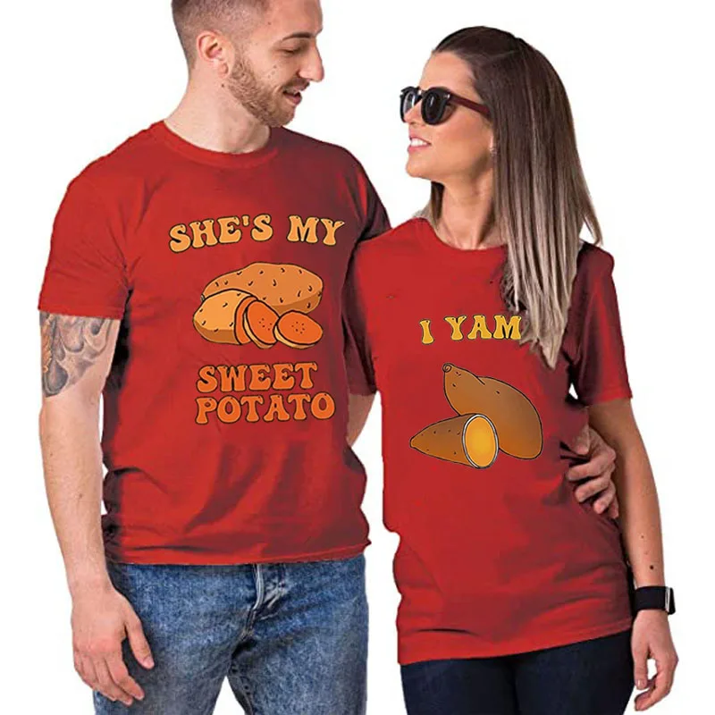 Couples Matching Shirts Shes My Sweet Potato I Yam Set Thanksgiving Gift T-Shirt Cute Valentine's Day Lovers Graphic Tees Tops