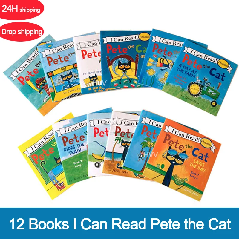 

12 книг/набор, детские книги с надписью «Pete Cat»