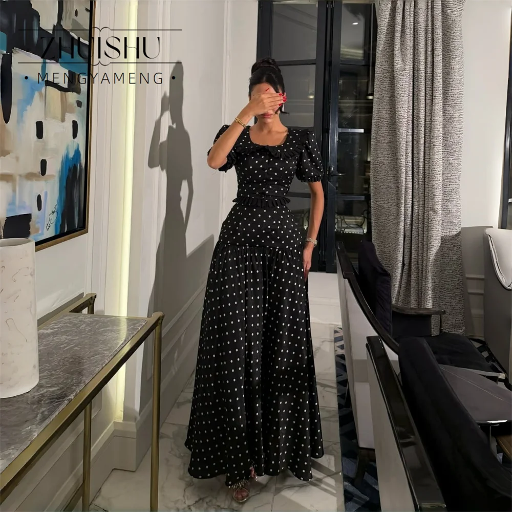 ZHUISHU Elegant Polka Dot A-Line Evening Dress Square Collar Short Puff Sleeves Customized Formal Party Gowns Vestido De Festa