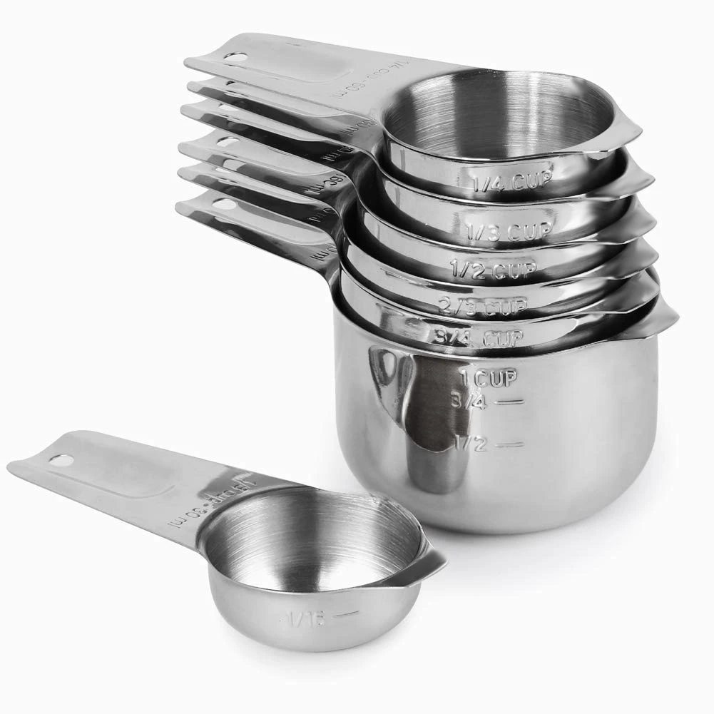 

N04R 2 Set Stainless Steel Stackable Measuring Spoons For Dry And Liquid Ingredients Etched Marked, 1 Set With Detachable Ring H