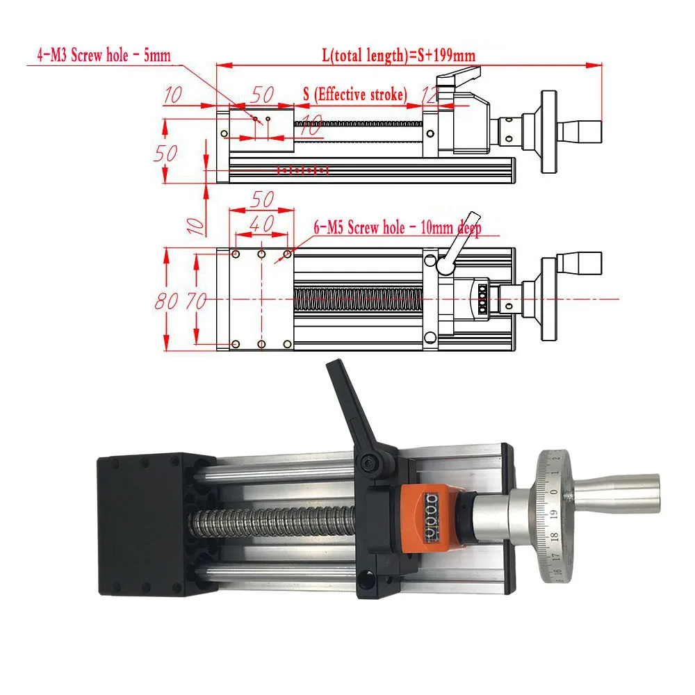 Imagem -03 - Tabela Contrária Deslizante Manual com Ballsscrew Curso Eficaz Painel Móvel Guia Linear Sfu1605 1610 100500 mm 50x80 mm Sfu1605