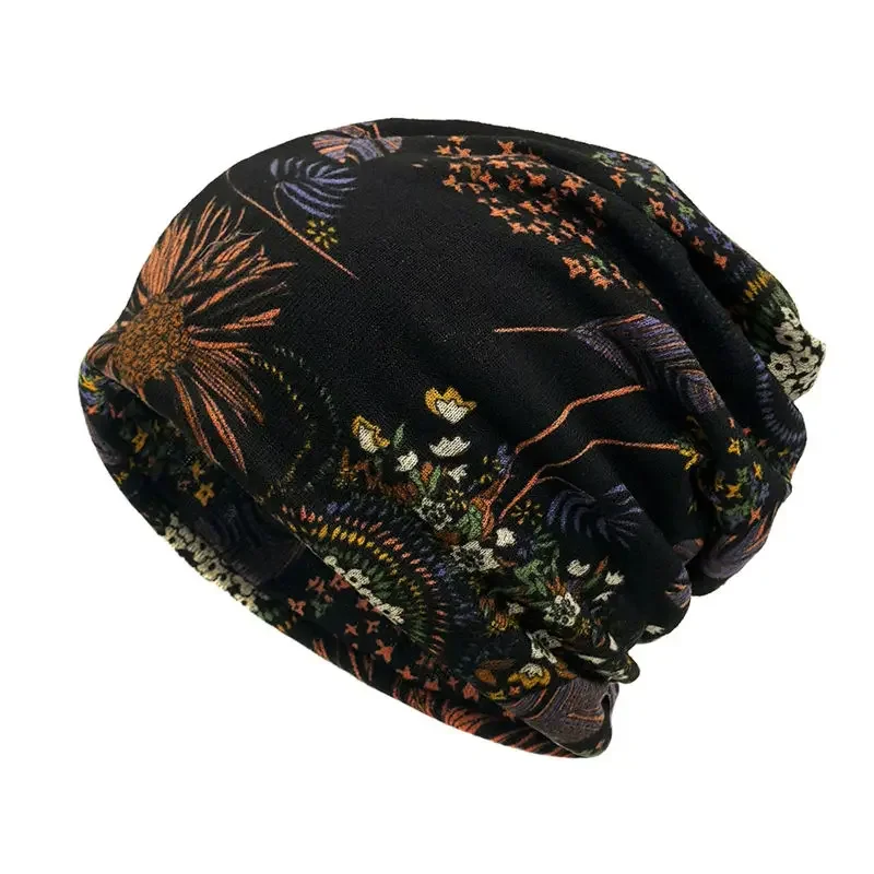 Spring Polyester Print Thicken Knitted Hat Warm Skullies Cap Beanie Hat For Girl and Women 35