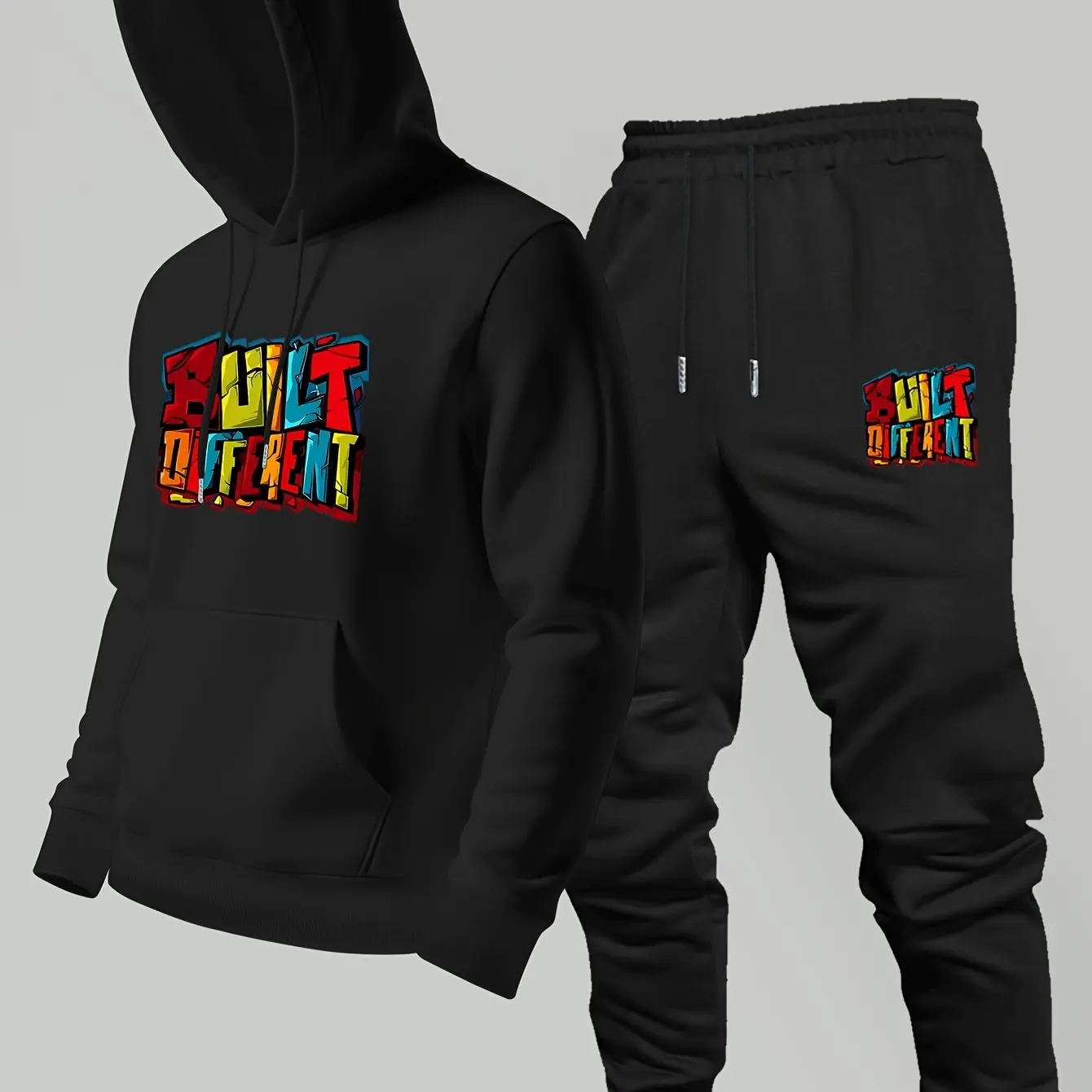 New Men Autumn Winter 2‑Piece Hoodie Jogger Pants Set Trendy Comfortable Loose Casual Sport Streetwear Daily Wear Tracksuit view 5
