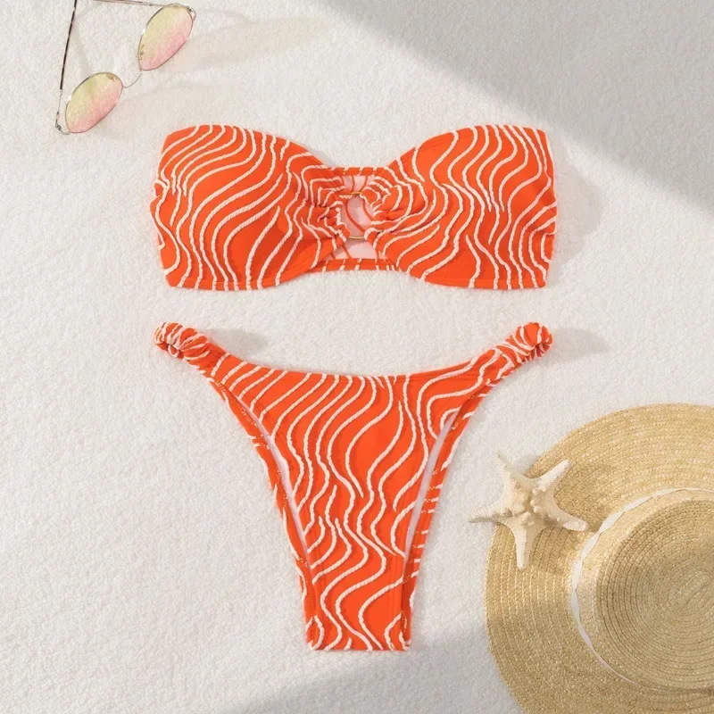 

Sexy Striped Bikini 2024 Women Bandeau Swimsuit for Female Swimwear Thong Bikini Set Brazilian Beach Wear Woman Bathing Suit