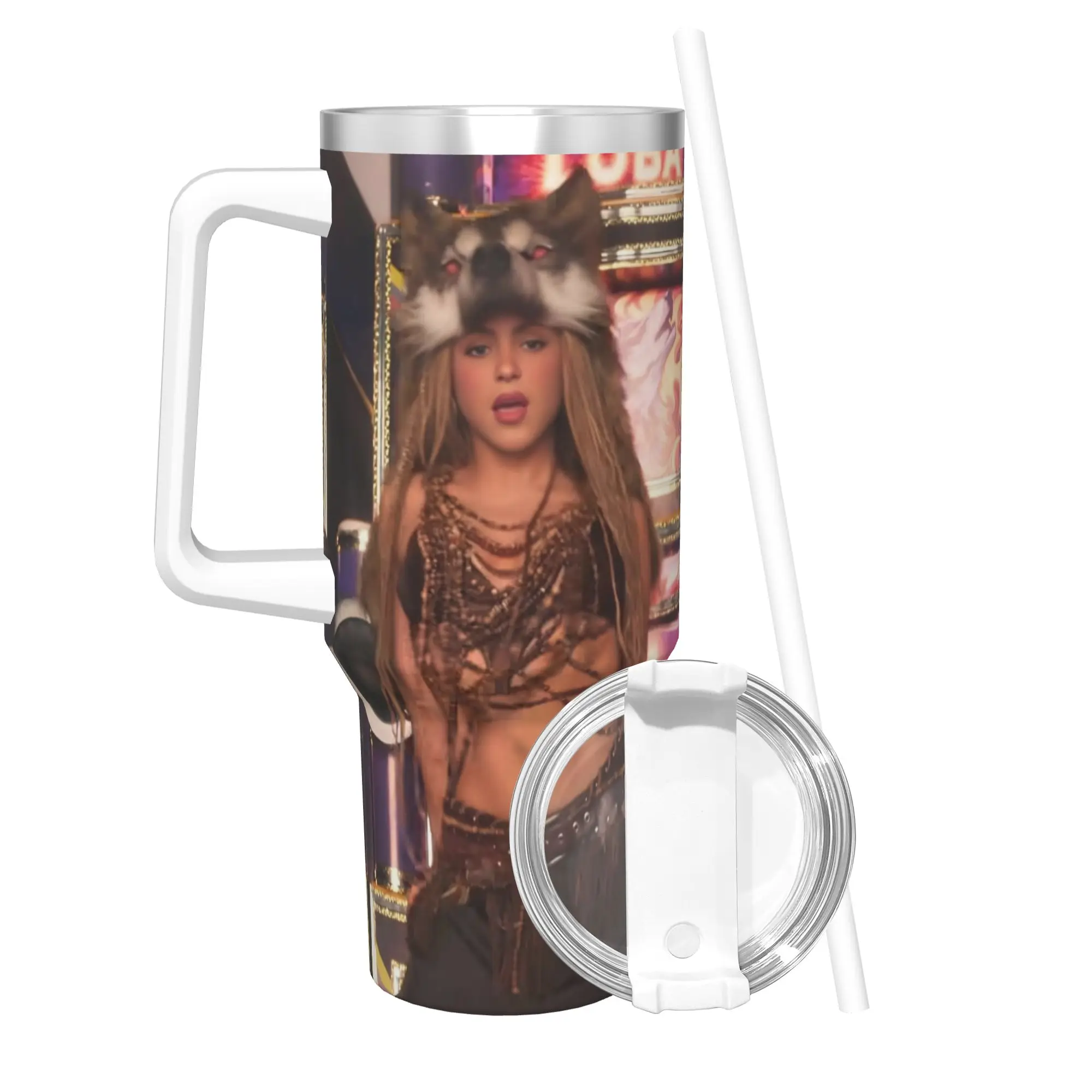 Shakira Singer Tumbler With Straw  Stainless Steel Tumblers Mug Double Wall Vacuum Insulated for Cold Or Hot 40oz