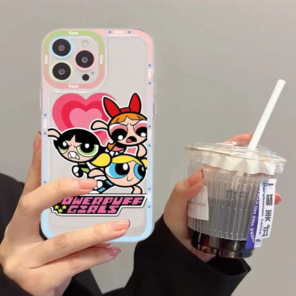 Cute-P-Powerpuffes-G-Girls Phone Case For IPhone 16 15 11 12 13 14 Mini Pro Max XR X XS TPU Clear Case