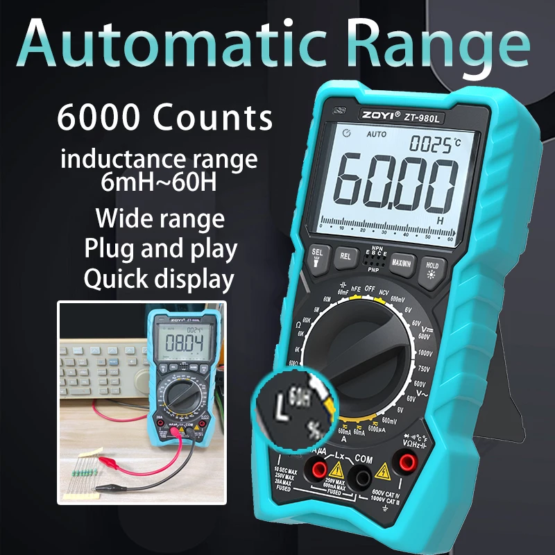 ZOYI980L Új automata Lőtér Indukciótényező multimeter Kondenzátor Trióda Magas Alaposság Digitális anti-burn multimeter Elektrikus