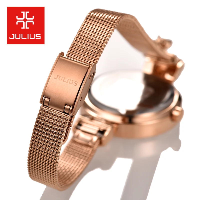 JULIUS Golden Women\'s Watch Japan Quartz Lady Small Hours Heart Fine Fashion Stainless Steel Bracelet Girl\'s Gift No Box