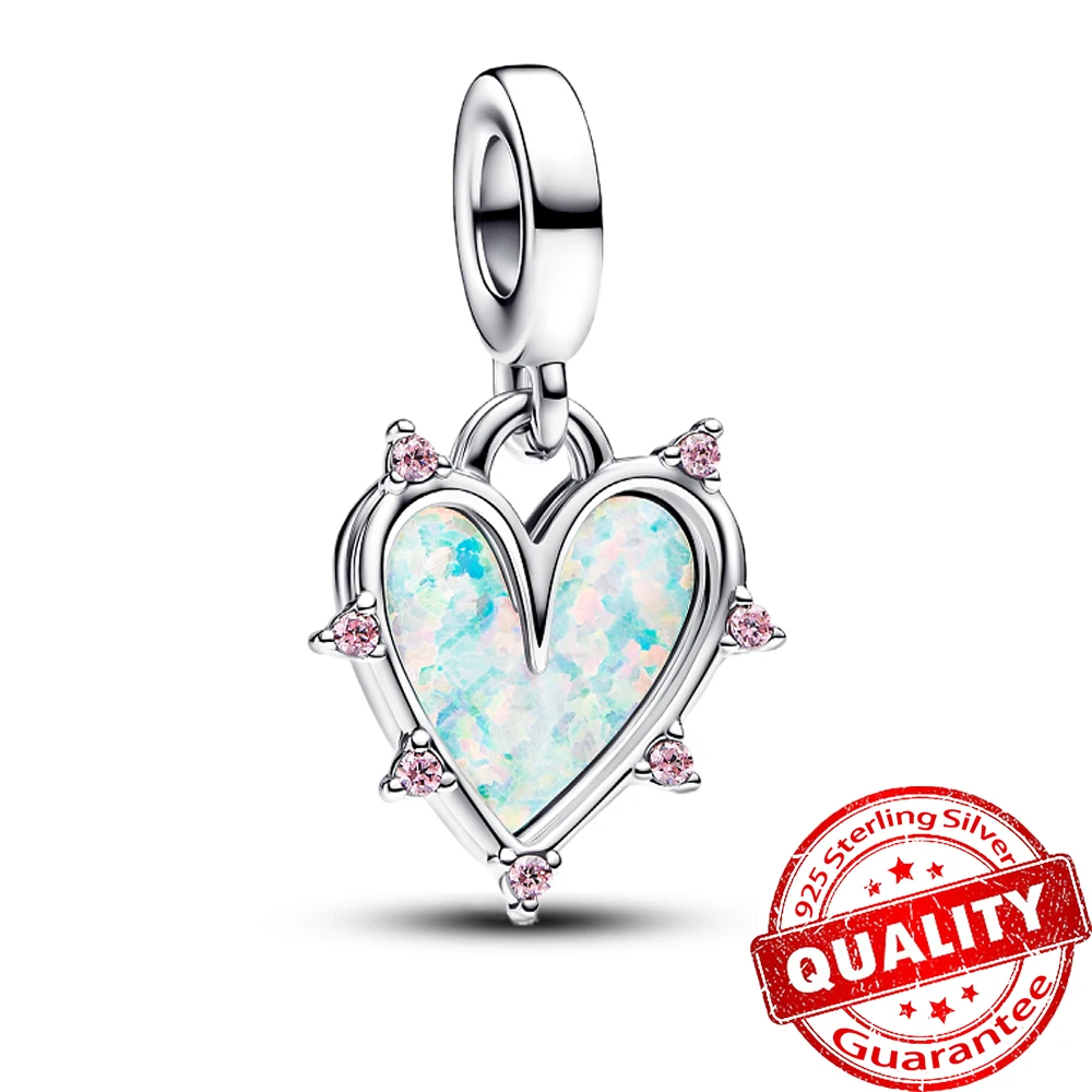 لامعة 925 فضة الصداقة Opalescent مزدوجة استرخى سحر و نغمتين مفتاح و قلادة على شكل قمر يناسب النساء غرامة مجوهرات