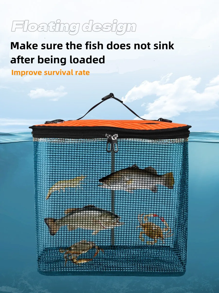 New Floating Fishing Protection Foldable Large Capacity Outdoor Fish Bucket Hanging Glue Quick-drying Fish Net Bag Accessories