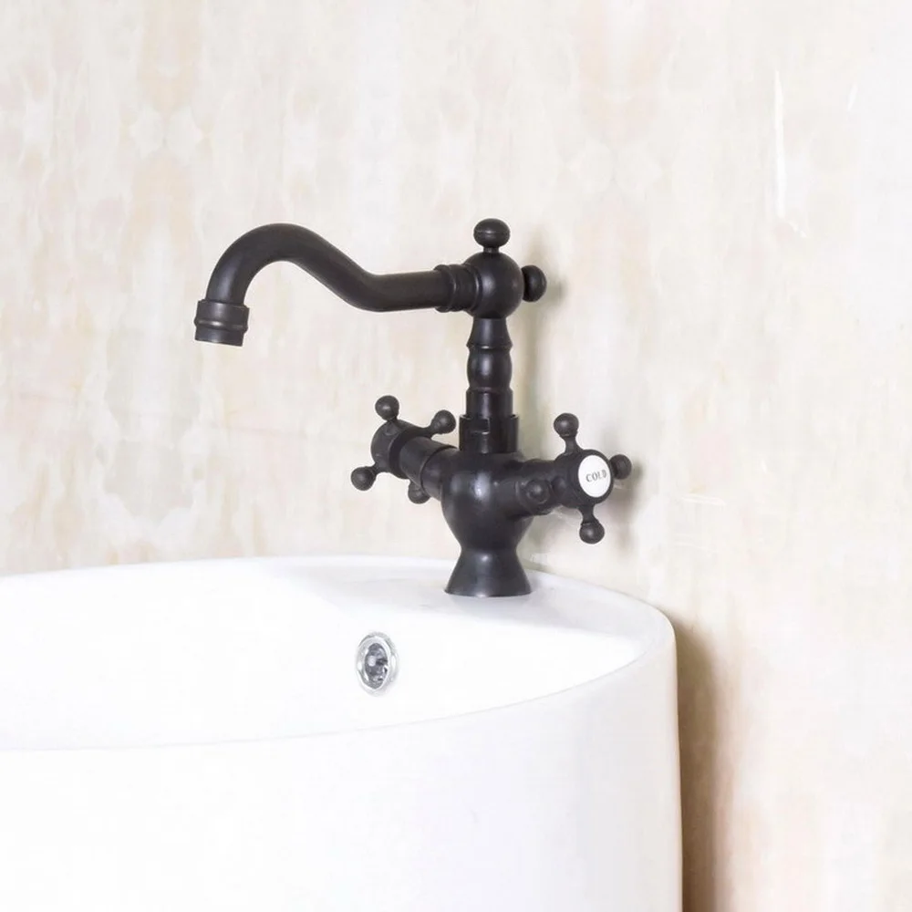 

Bathroom Oil Rubbed Bronze Dual Cross Handle Faucet Next Basin kitchen Sink Swivel Mixer Vessel Tap Nnf145