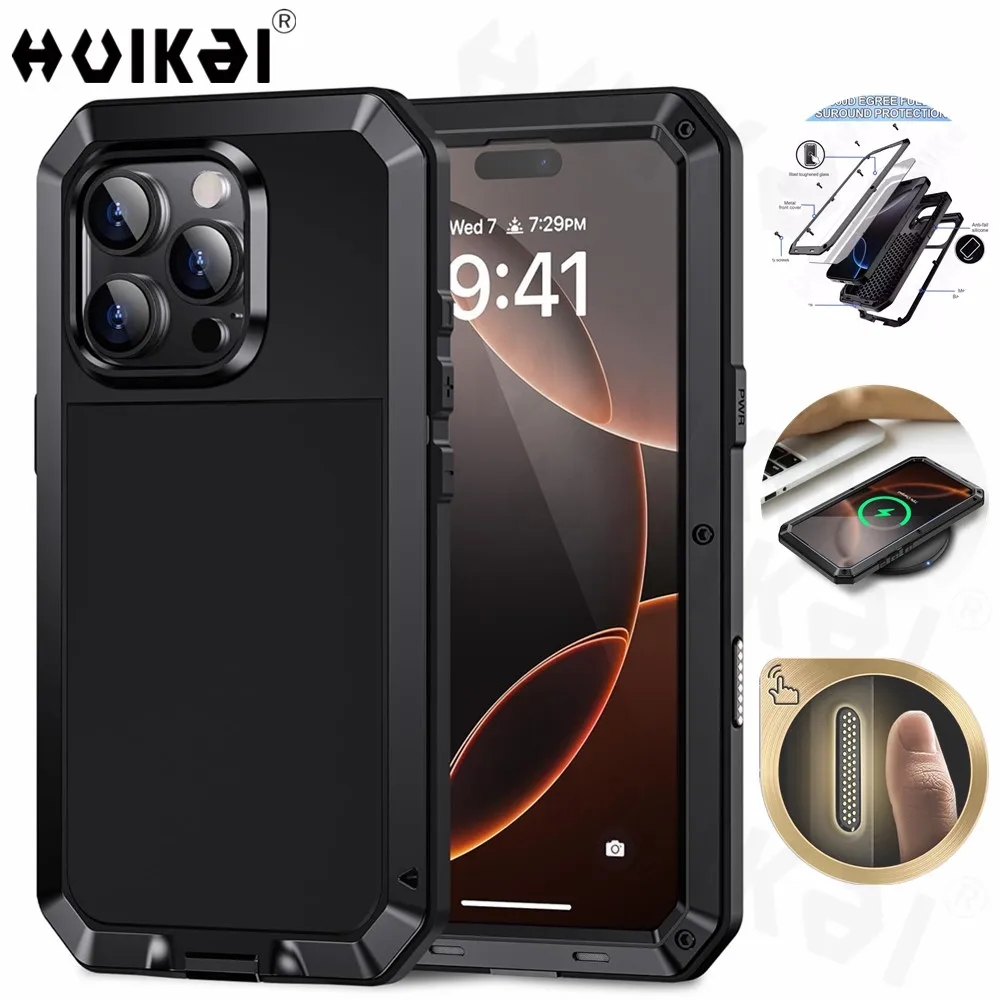 

Metal Case For iPhone 16 Pro Max iPhone 15 Pro Max 14 13 Heavy Duty Shockproof Tough Rugged Glass Screen Body Protective Cover