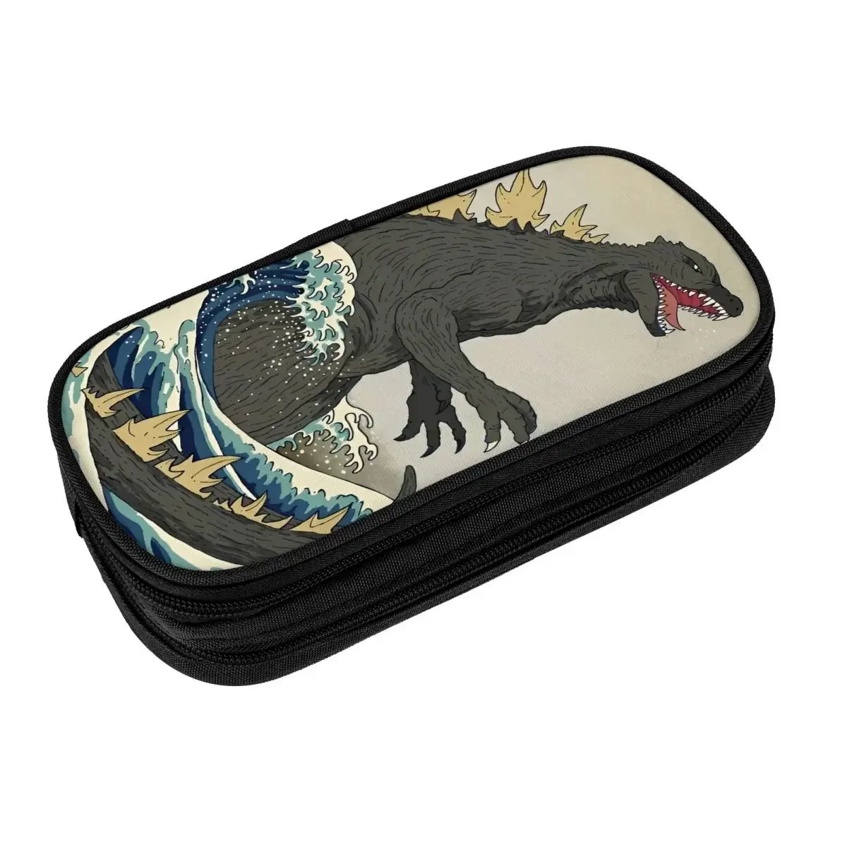 Vintage Japanese Godzillaed Great Wave Pencil Case School  Cases Double Layer Students Cool Large Capacity  Box