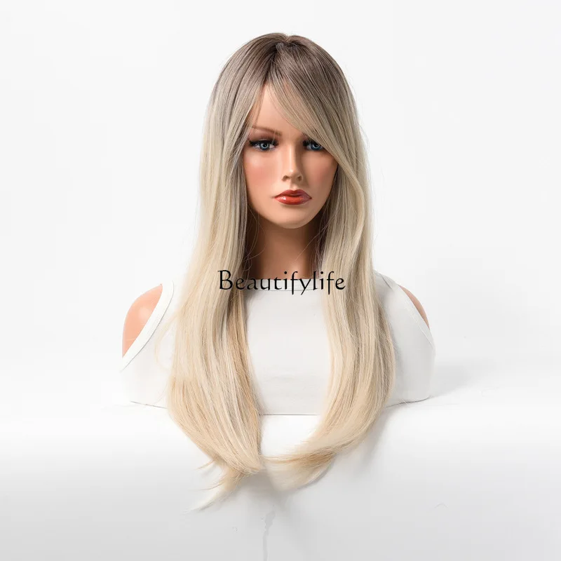 

Long Bangs Long Straight Hair Rose Mesh Chemical Fiber Wig Headgear