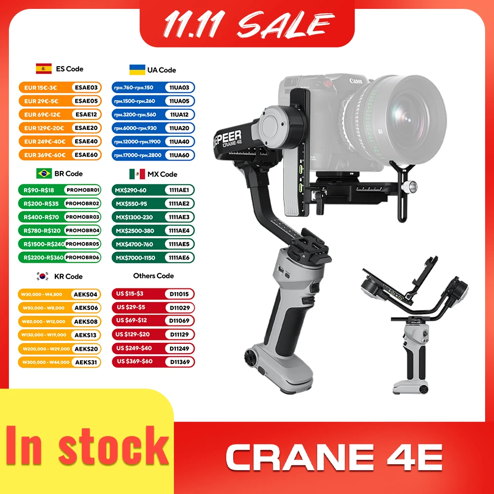 

ZHIYUN Official CINEPEER CRANE 4E Gimbal Stabilizer 3-Axis Handheld for DSLR Mirrorless Cameras for Sony Canon Nikon Panasonic