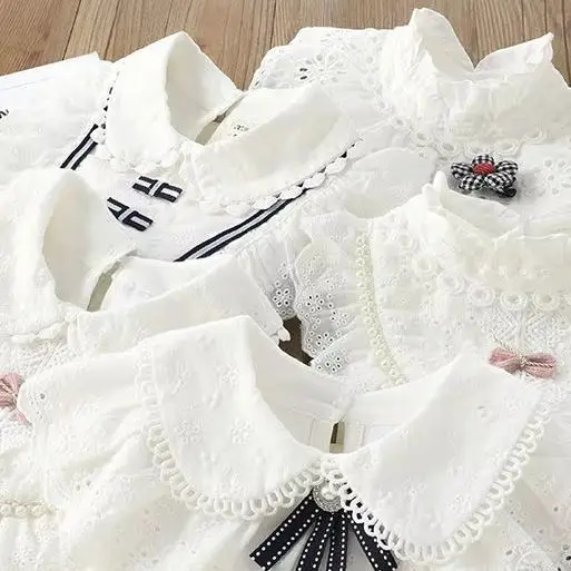 

Children Tops White Uniform Shirts For Children's Clothing Autumn Lapel Lace Collar Shirt Girls Long Sleeve Blouse Kids Clothes