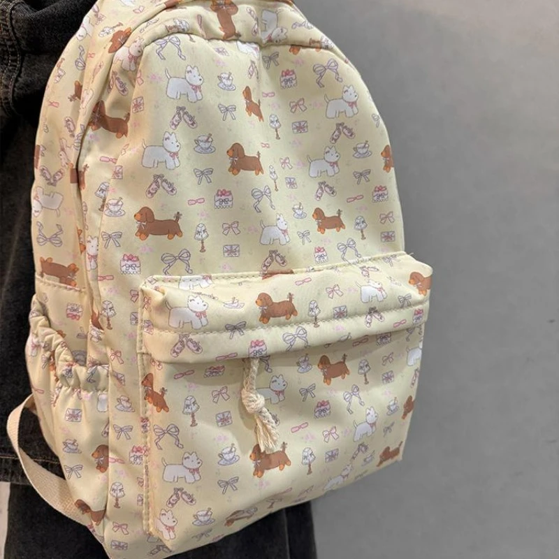 Cartoon Cartoon Cute Dog Bow Print Backpack High-capacity Casual Girls Students Schoolbags Sweet Y2k Aesthetic Fashion Backpacks