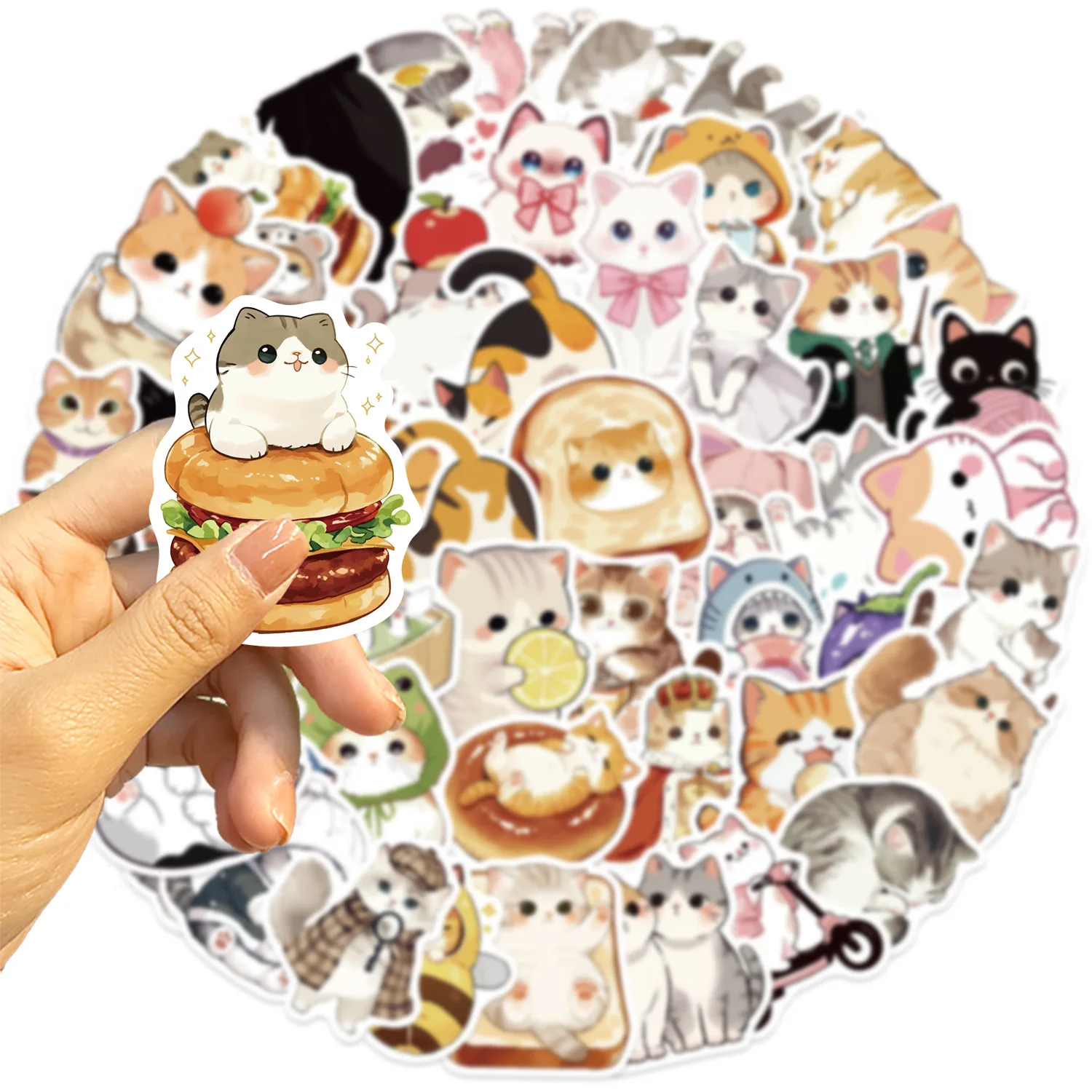 50pcs Kawaii Cat Cartoon Animal Stickers Cute Aesthetic Luggage Guitar Stikers Laptop Graffiti Book Sticker Pack Kids Toy Gift