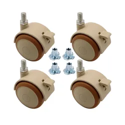 4Pcs RubberThreaded Caster, M6/M8 Swivel Stem for Replacement, Twin Caster Wheels with Locking Brake