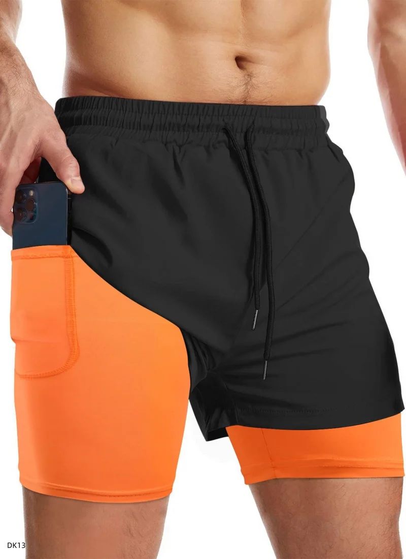 

2025 Summer New Men Double Layer Running Shorts Track and Field Quick Drying Breathable Fitness Marathon Training Beach Pants