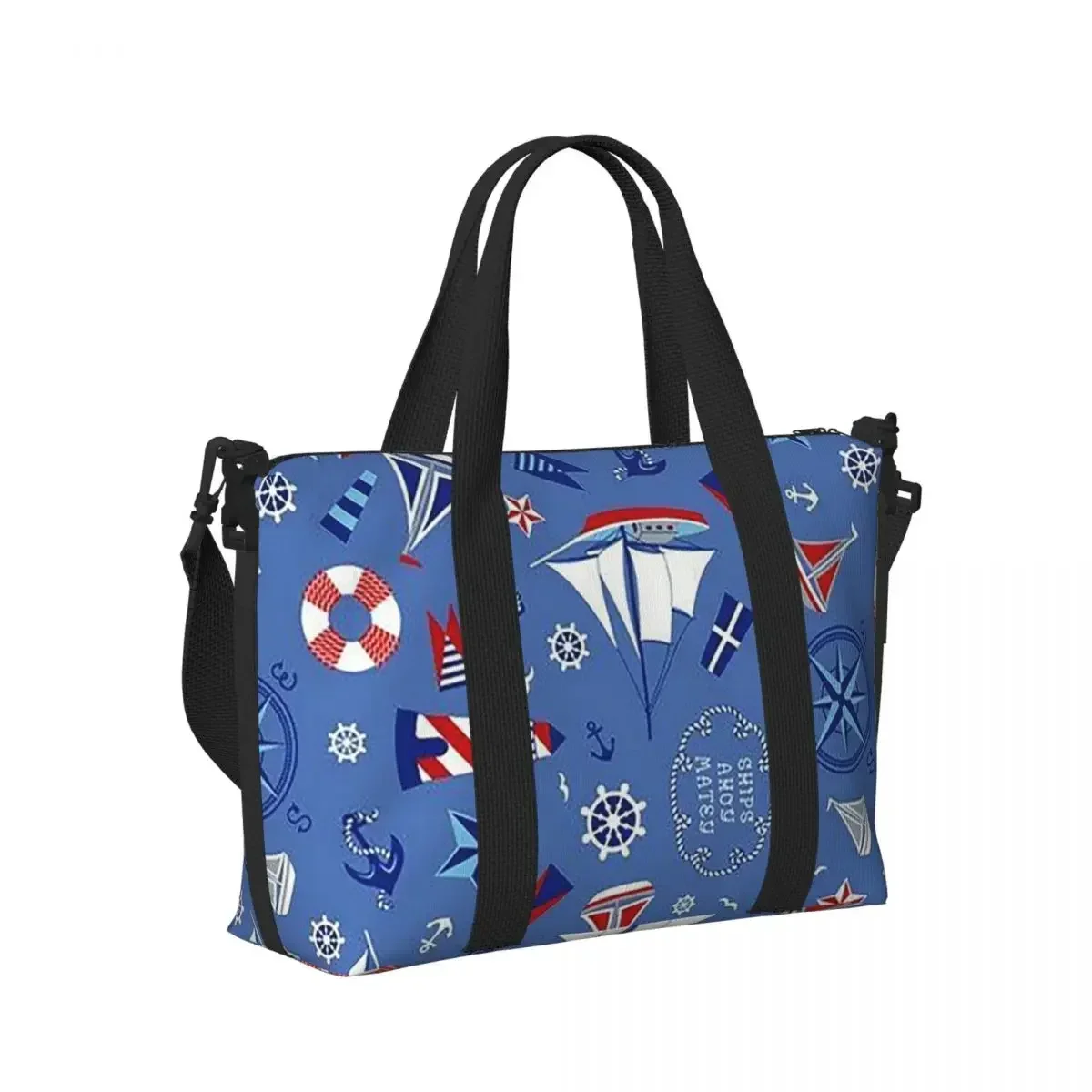 Nautical Anchor Nautical Stripes Beach Travel Bag Large Capacity Tote Bags for Gym Sport Women Shopping Duffle Shoulder Bag